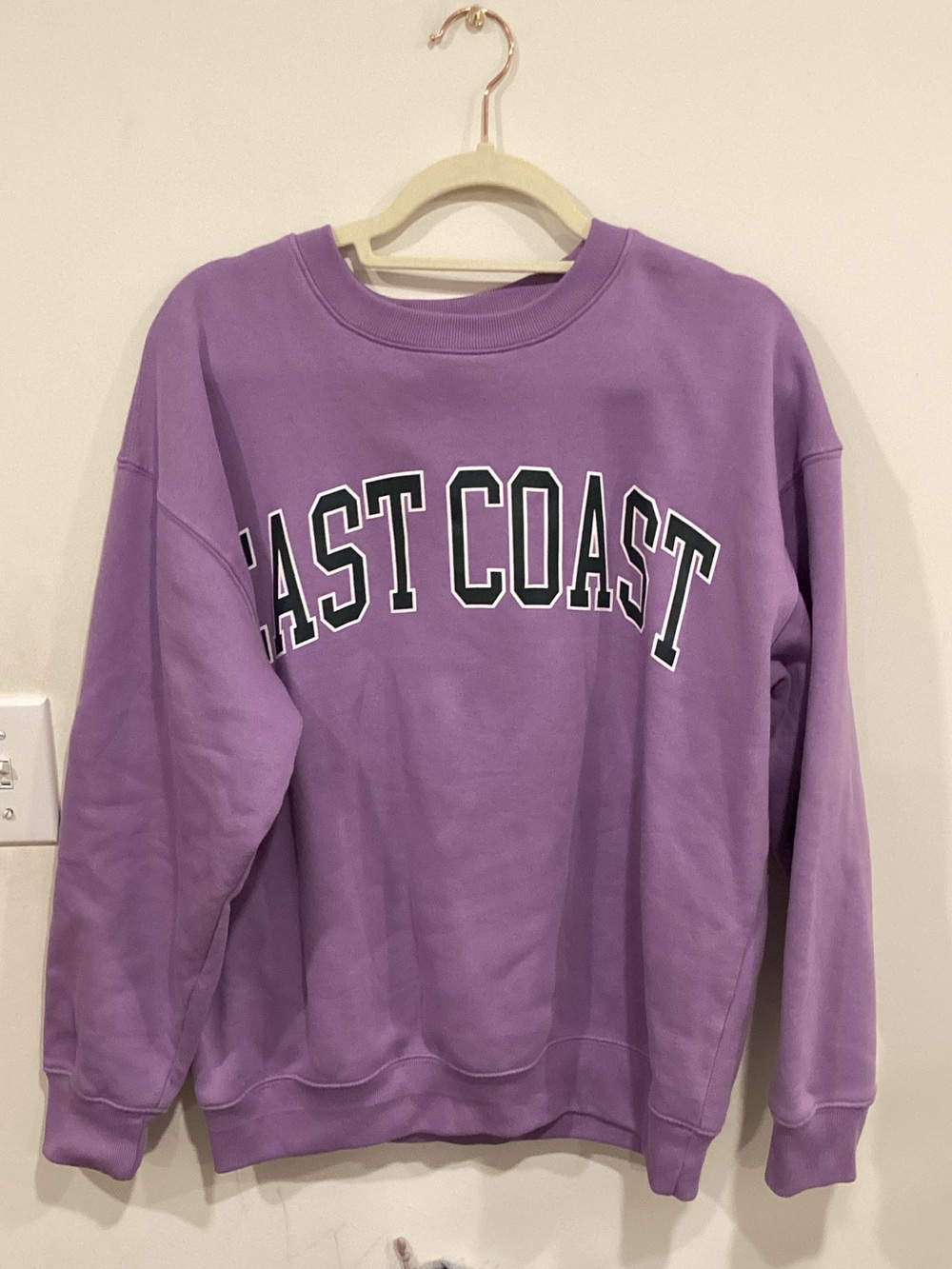 Zenana Outfitters Lavender Crewneck with EAST COAST Graphic